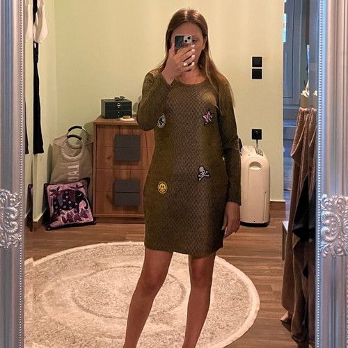 Women's checked dress with patches IG like new, beige and black
