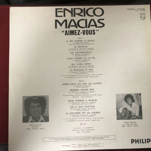 Enrico Macias Aimez-vous vinyl like new Greek pressing 1977