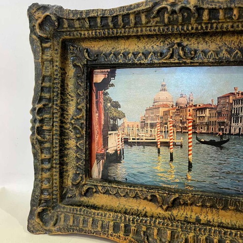 Vintage wall frame with carved border and Venice print used