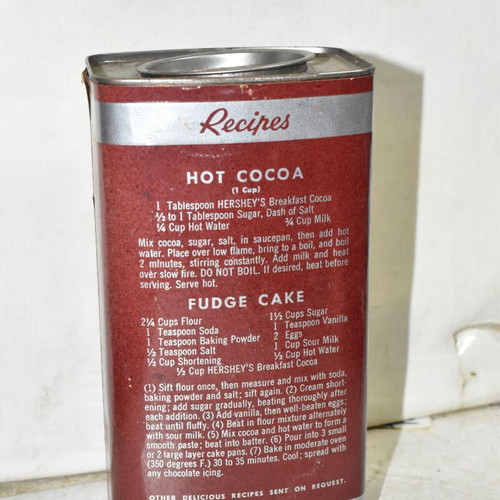 Hershey’s Cocoa metal tin used, vintage retro collectible