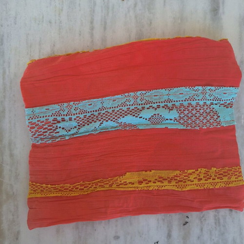 Handmade orange coral summer clutch with lace new