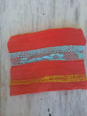 Handmade orange coral summer clutch with lace new