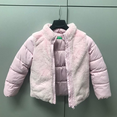 Benetton jacket used pink with cotton padding and synthetic fur