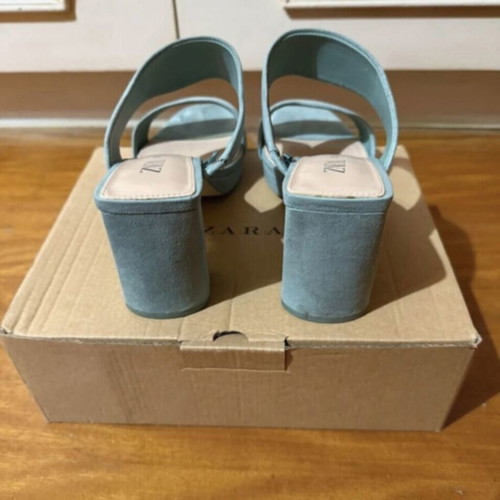 Zara suede women's sandals mules with platform, like new, turquoise