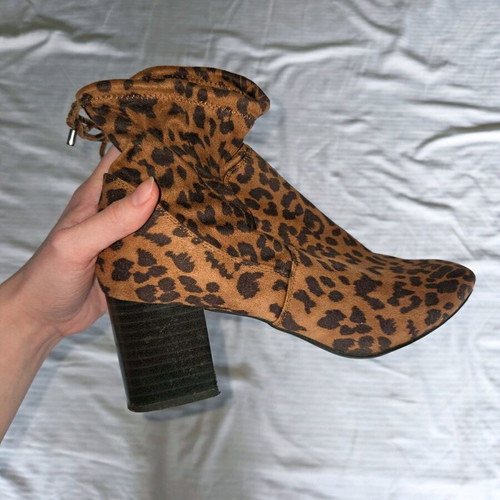 New Look sock boots with leopard print block heel size 39 used