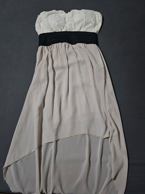 Strapless asymmetric dress with white lace bust