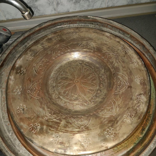 Copper trays used, pack of 16 handmade, oriental and Ottoman