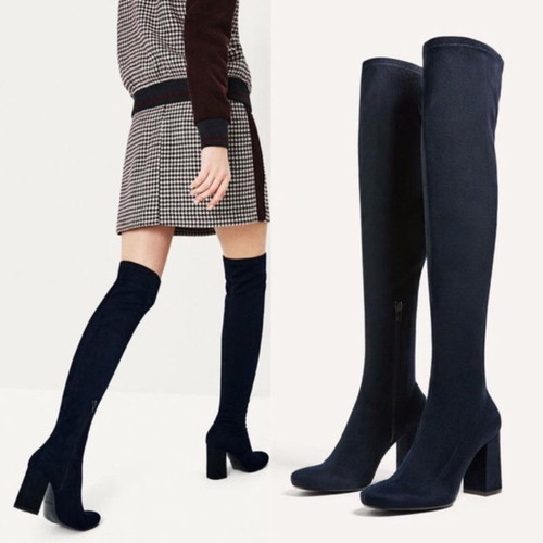 ZARA over the knee suede boots like new, size 39, black-blue