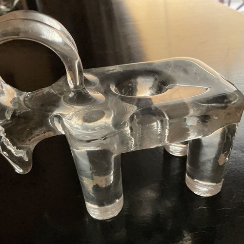 KOSTA BODA crystal ram candleholder/sculpture, Bertil Vallien Zoo Series 1970s/80s
