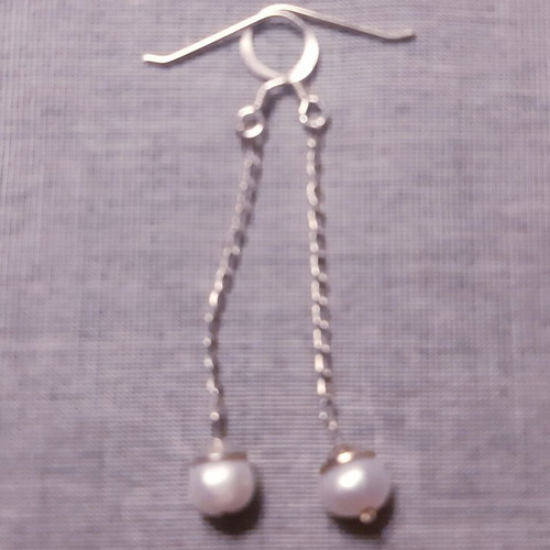 Maggy earrings silver 925 with natural white pearls handmade new
