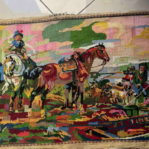 Handmade textile painting used, dimensions 1.06x0.47 m