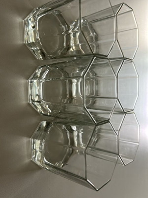 Vintage whiskey glasses with octagonal design, new