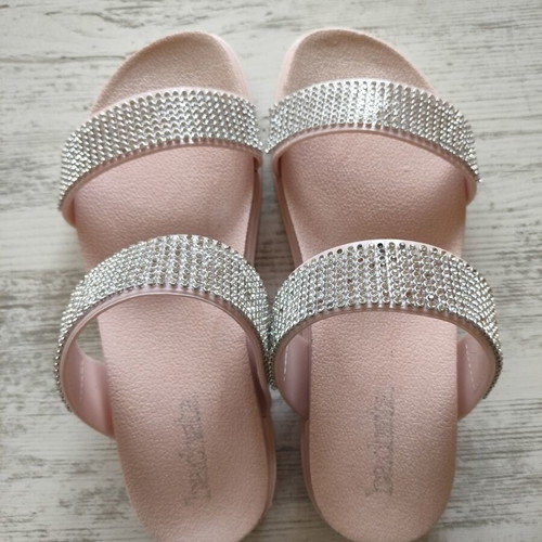 Slippers new, pink with white stones, size 38