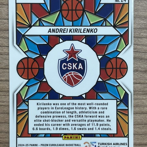 2024-25 Panini Prizm Euroleague Basketball Andrei Kirilenko Stained Glass SSP card like new