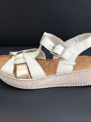 Leather platform sandals with gold detail, size 37