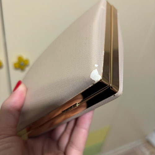 Gold evening bag used, beige and gold