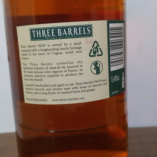 Three Barrels VSOP Brandy bottle 1 liter new