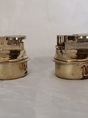 Prince type vintage brass table lighters set 1950s used, non-functional
