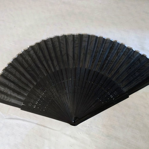 Japanese fan new, bamboo and silk paper, black multicolor