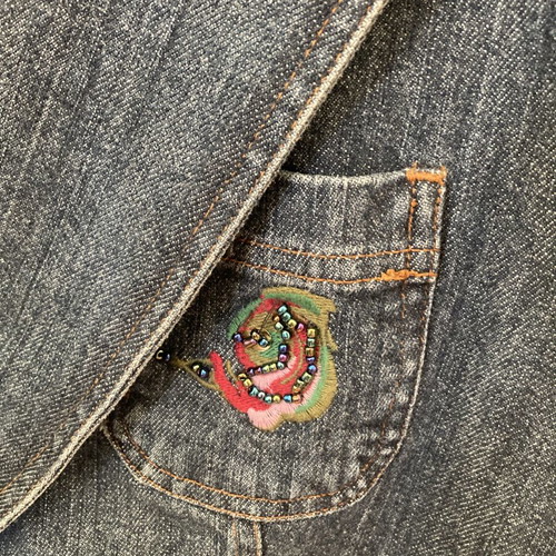 Daughters of Dynasty denim jacket small, like new with embroidery and beads