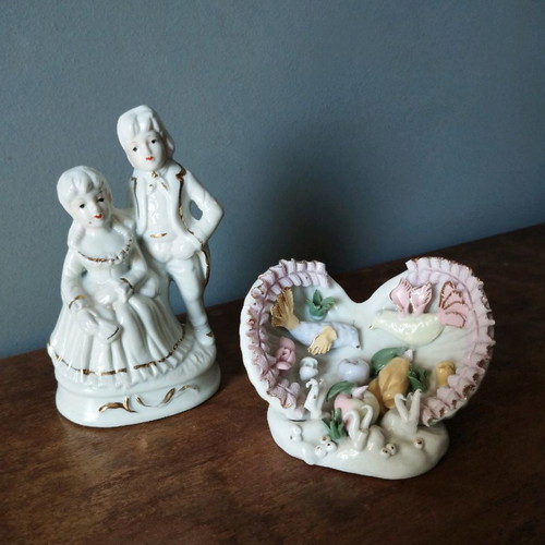 Vintage porcelain decorative figures used, set of 2 pieces