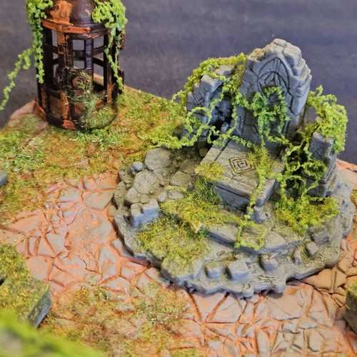 Ancient temple diorama for DnD and tabletop, hand-painted and stylized