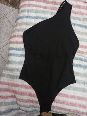 Evening bodysuit new, black, one shoulder with back design