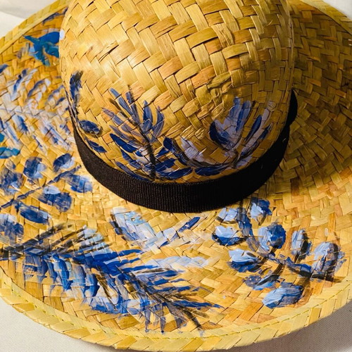 Straw Painted Handmade Hat new, one size
