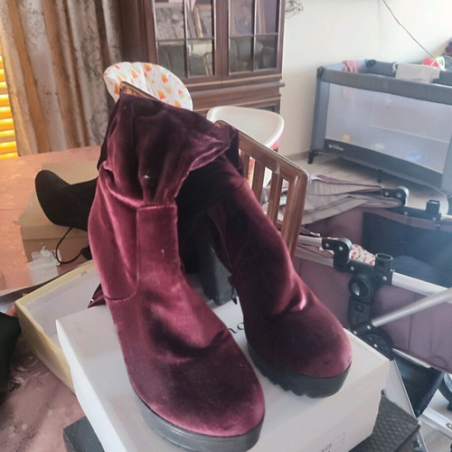 Over-the-knee boots used, velvet, size 39, red