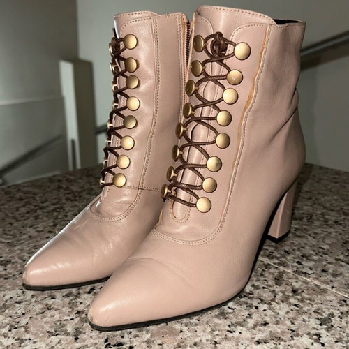 Fardoulis women's leather heeled ankle boots like new, size 37, beige