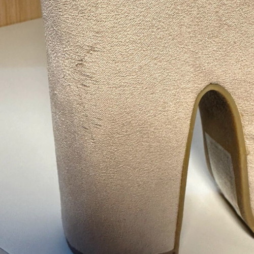 Beige suede high-heeled sandals used with thick 14cm heel and 5cm platform