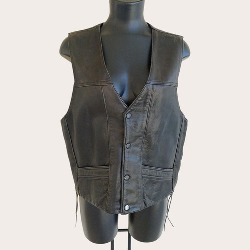 Men's black leather vest used, size L