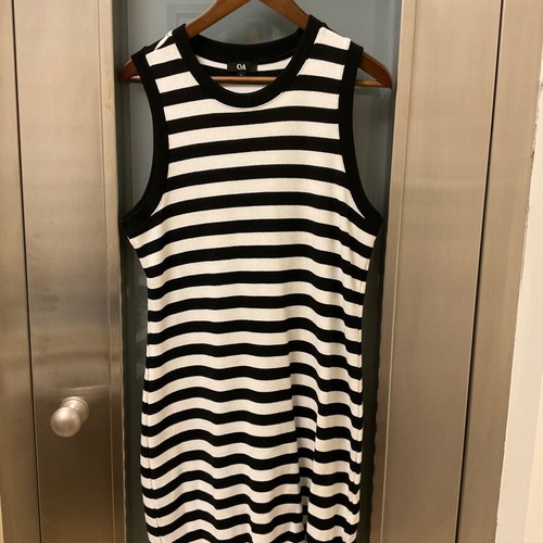 C&A Sleeveless Black and White Striped Dress New, Size L