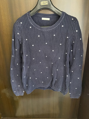 Blue polka dot knitted pullover used, size S
