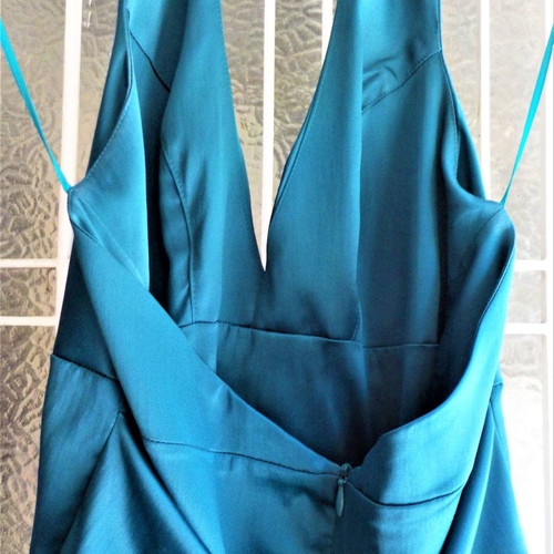 Satin halter dress used, petrol blue, size S