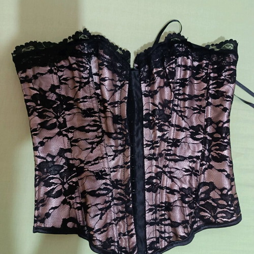 Bustier with black lace and beige background like new