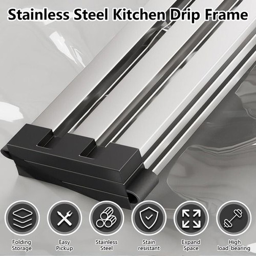 Foldable stainless steel dish rack for sink 55 x 32.5 cm