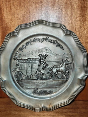 Vintage German decorative plate used, tin 1960s