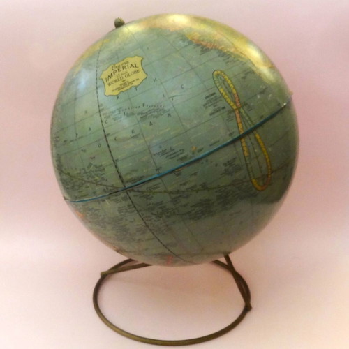 Vintage Atlas Globe on Large Metal Base, Used, 1970s