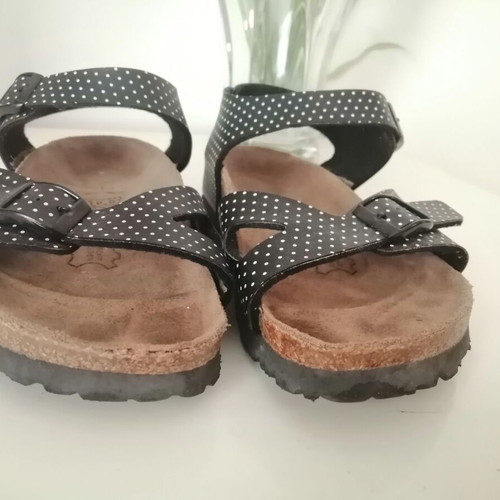Birkenstock kids sandals authentic black with white polka dots, used, size 35