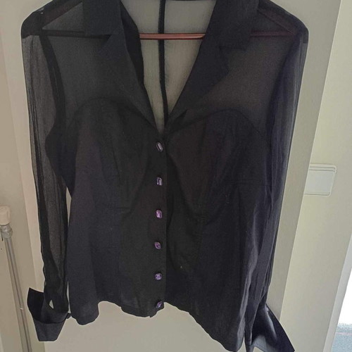 Byblos shirt black with transparency and purple buttons