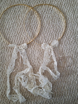 Wedding crowns used, gold plated with lace ribbon