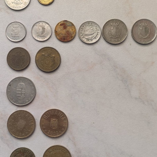 Collectible coins used, pack of 15 from Malta, Cyprus, Poland and more