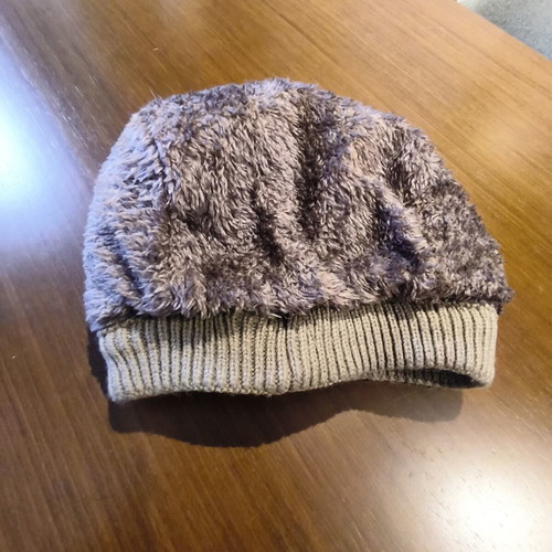 Knitted beret angora style with decorative flower, like new, beige gray