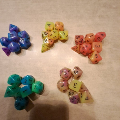 5 sets of glow in the dark D&D dice
