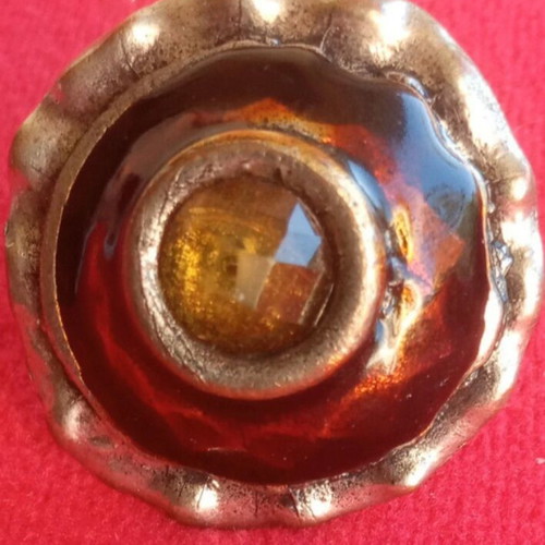 Vintage stainless steel ring with enamel and citrine gemstone like new