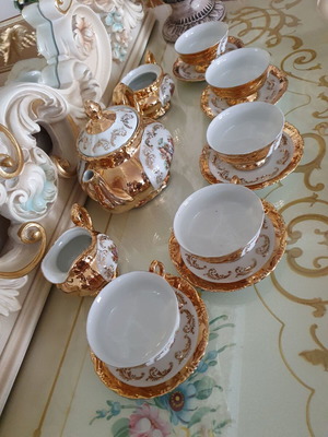 Bavaria coffee set used, 13 pieces, 22 carat gold