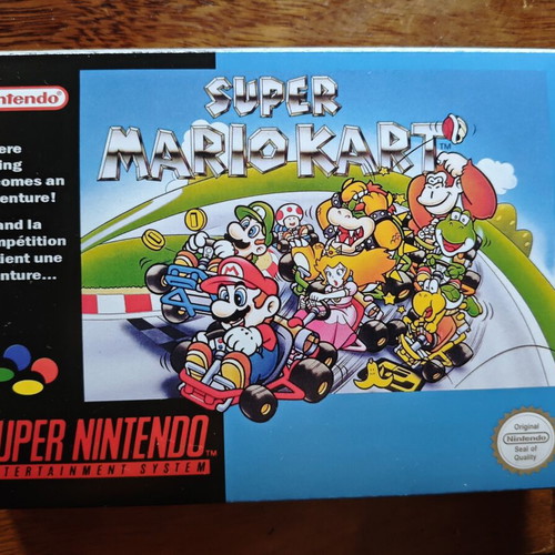 Super Mario Kart SNES PAL cartridge used with repro box