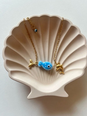 Anklet new stainless steel with turquoise ceramic fish and gold accents