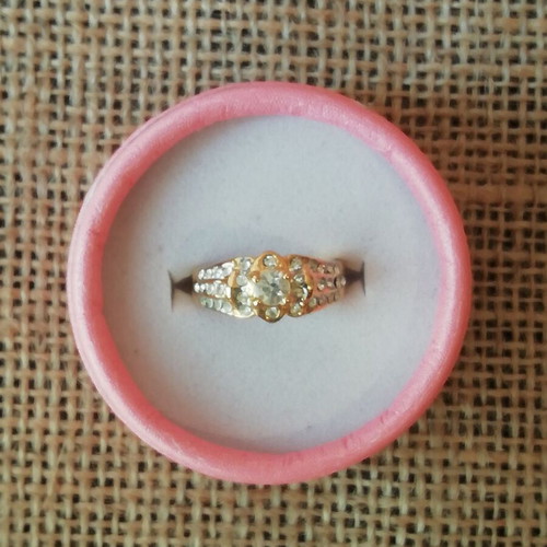 Gold-plated steel ring with clear zirconia new
